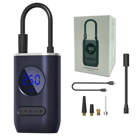 Mini Compressor de Ar Portátil Recarregável com Calibrador Automático para Pneus e Infláveis